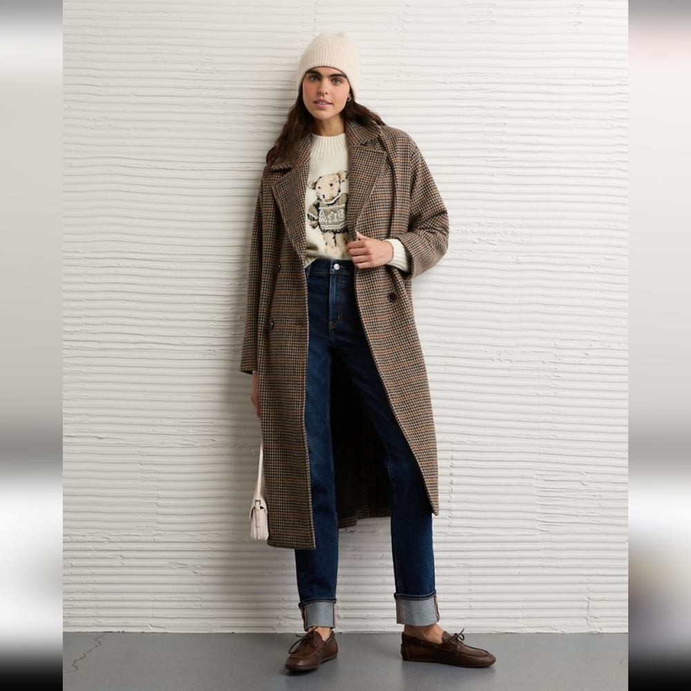 ISO AE Wool Blend Checkered Topcoat XXS